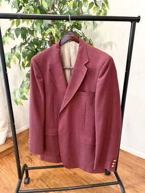 Stafford Burgundy Blazer 42L Wool Blend Long Fit